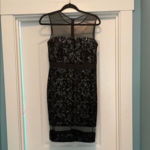 Scarlett Black Floral Lace Midi Dress with Sheer Yoke